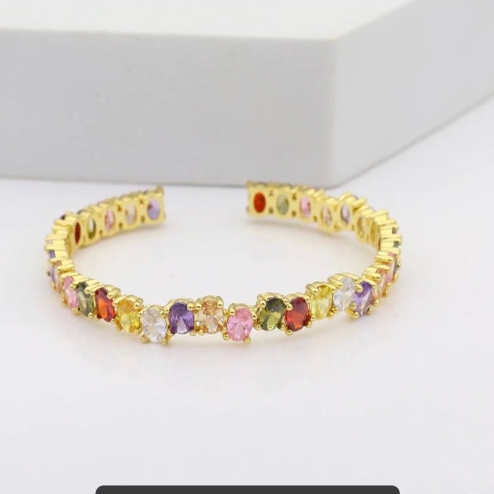 Gold Plated Swarovski Elements Cuff Adjustable Br… - image 6